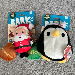 Bark Santa and Penguin Dog Toys - Red, Black, White